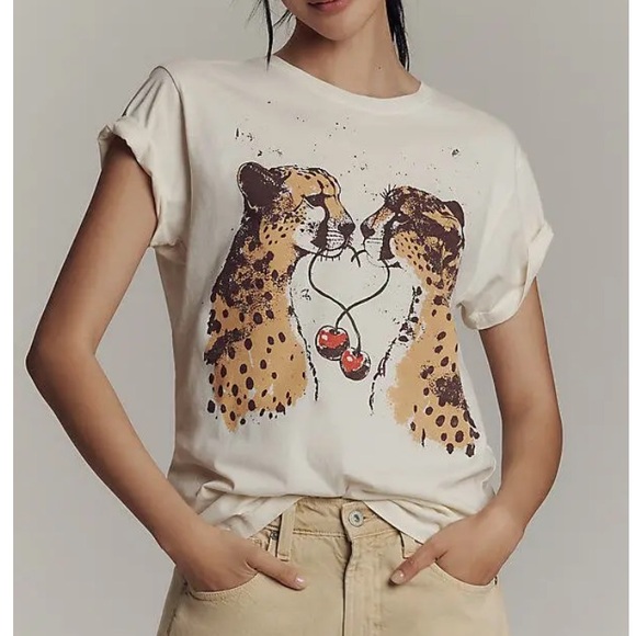 Anthropologie Cream Cheetah Graphic Tee - Picture 7 of 8